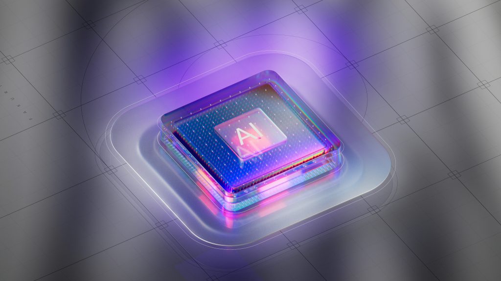 Leuchtender KI-Chip auf einer Platine